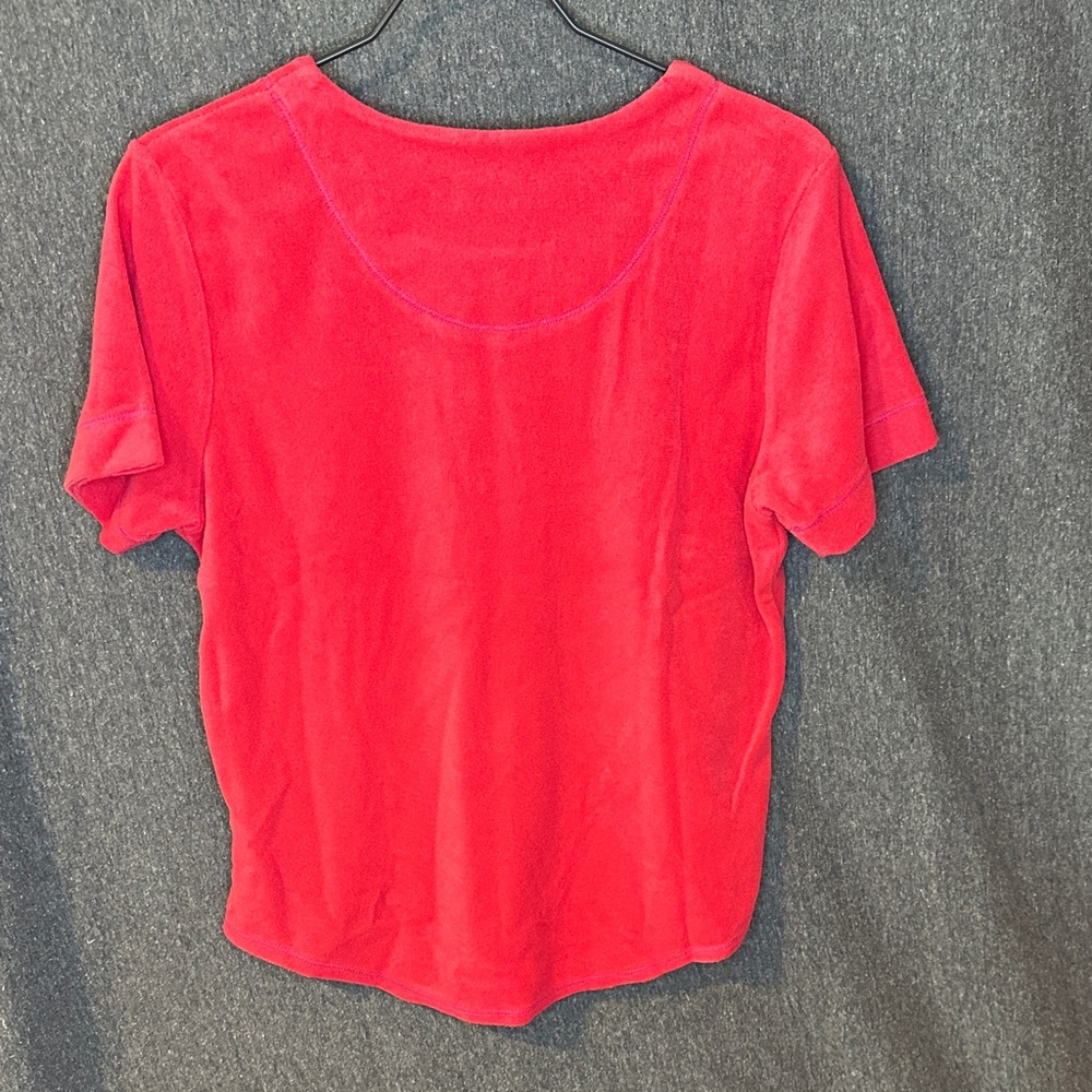 Levi's Red Short Sleeve Cotton Blend Terry Cloth Top with Zipper - Picture 7 of 10
